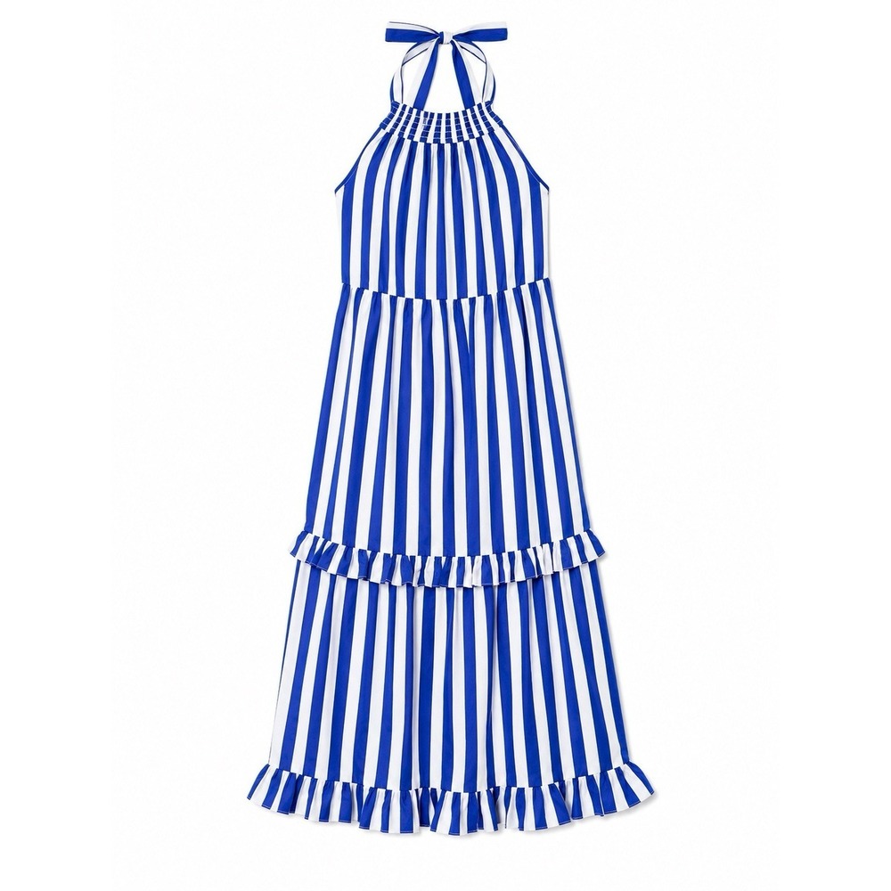 Tuckernuck Maxi Dress M Blue White European Summer Coastal‎ Resort Chic